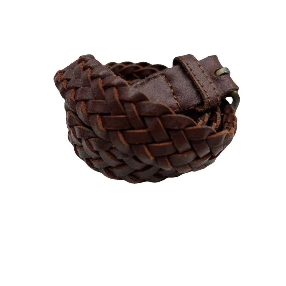 Brown Braided Leather Belt - Youth Kids Sz 26/28 Antiqued Brass Buckle Boy Girl